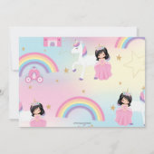 Niedliche Schwarze Haare Prinzessin Unicorn Rainbo Einladung (Rückseite)