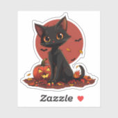 Niedliche Schwarze Halloween Katze mit Jack-o-Lant Aufkleber (Blatt)