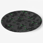 NIEDLICHE SCHWARZE HALLOWEEN KATZEN MIT GRÜNEN AUG PAPPTELLER (Schrägansicht)