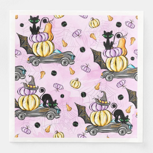 NIEDLICHE SCHWARZE HALLOWEEN KATZEN MIT PUMPKINS R SERVIETTE (Vorderseite)