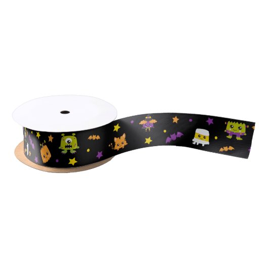 Niedliche schwarze Halloween-Kindermonster 3,5 Zol Satinband (Spule)