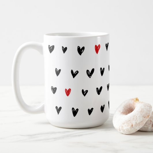Niedliche schwarze Herzen Kaffeetasse (Mit Donut)