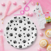 Niedliche schwarze Hundspuldrucke und Herz Pappteller (Party)