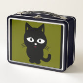 NIEDLICHE SCHWARZE KATTENRETRO METAL LUNCHBOX (Vorderseite)