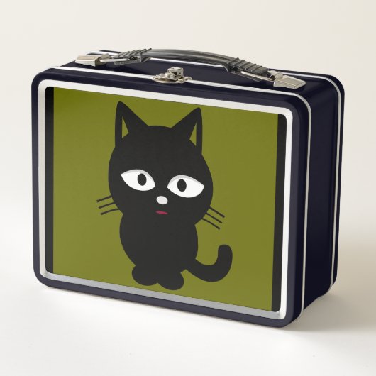 NIEDLICHE SCHWARZE KATTENRETRO METAL LUNCHBOX (Vorderseite)