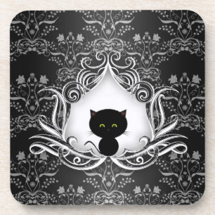 Niedliche schwarze Katze auf Damask Untersetzer