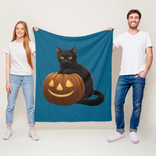 Niedliche schwarze Katze auf einem Kürbis Fleecedecke (Beispiel)