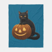 Niedliche schwarze Katze auf einem Kürbis Fleecedecke (Vorderseite)