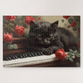 Niedliche schwarze Katze auf Klavier Puzzle (Horizontal)