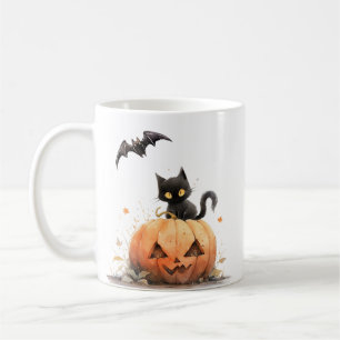Niedliche schwarze Katze auf KürbisHalloween Kaffeetasse