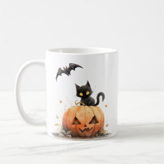 Niedliche schwarze Katze auf KürbisHalloween Kaffeetasse
