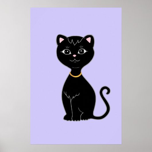 Niedliche Schwarze Katze auf Light Periwinkle Poster (Vorne)