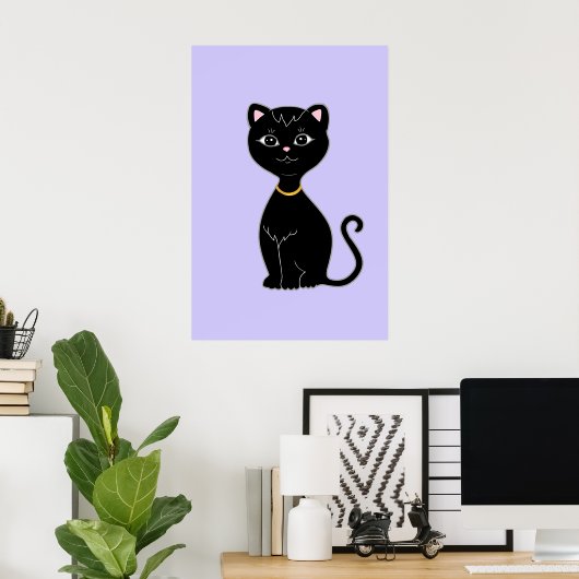 Niedliche Schwarze Katze auf Light Periwinkle Poster (Heimbüro)