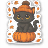 Niedliche schwarze Katze auf Pumpkin Fall Ästhetik Aufkleber (Vorderseite)