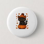 Niedliche schwarze Katze auf Pumpkin Fall Ästhetik Button (Vorderseite)