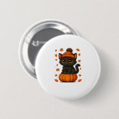 Niedliche schwarze Katze auf Pumpkin Fall Ästhetik Button (Vorne & Hinten)