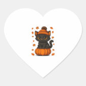 Niedliche schwarze Katze auf Pumpkin Fall Ästhetik Herz-Aufkleber (Vorderseite)