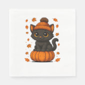 Niedliche schwarze Katze auf Pumpkin Fall Ästhetik Serviette (Vorderseite)