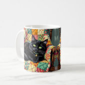 Niedliche schwarze Katze auf Rockstuhl Kaffeetasse (Vorderseite Links)