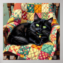 Niedliche schwarze Katze auf Rockstuhl