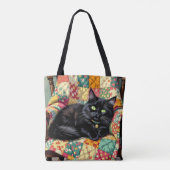 Niedliche schwarze Katze auf Rockstuhl Tasche (Rückseite)