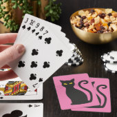 NIEDLICHE SCHWARZE KATZE auf rosa SPIELKARTEN (In Situ)