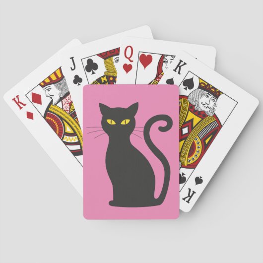 NIEDLICHE SCHWARZE KATZE auf rosa SPIELKARTEN (Rückseite)