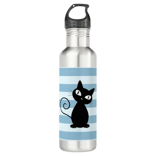 Niedliche schwarze Katze auf Streifen Trinkflasche (Vorderseite)
