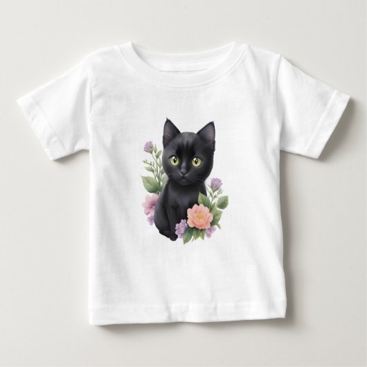 Niedliche schwarze Katze Baby T-shirt (Vorderseite)