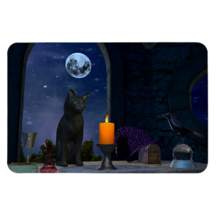 Niedliche schwarze Katze bei Kerzenlicht Magnet