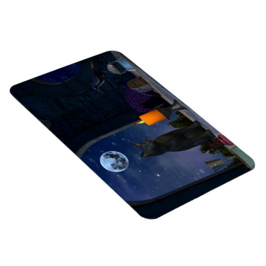 Niedliche schwarze Katze bei Kerzenlicht Magnet (Rechte Seite)