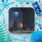 Niedliche schwarze Katze bei Kerzenlicht Pappteller (Party)