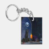 Niedliche schwarze Katze bei Kerzenlicht Schlüsselanhänger (Vorderseite links)