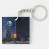 Niedliche schwarze Katze bei Kerzenlicht Schlüsselanhänger (Rückseite)