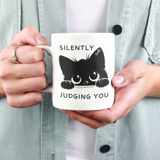 Niedliche schwarze Katze, die dich Personalisiert Zweifarbige Tasse