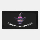 Niedliche Schwarze Katze, die ein Hexenhutehl träg Banner (Horizontal)