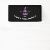 Niedliche Schwarze Katze, die ein Hexenhutehl träg Banner (InSitu)