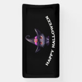 Niedliche Schwarze Katze, die ein Hexenhutehl träg Banner (Vertikal)