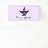 Niedliche Schwarze Katze, die ein Hexenhutehl träg Banner (InSitu)