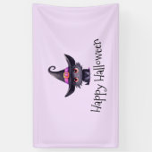 Niedliche Schwarze Katze, die ein Hexenhutehl träg Banner (Vertikal)