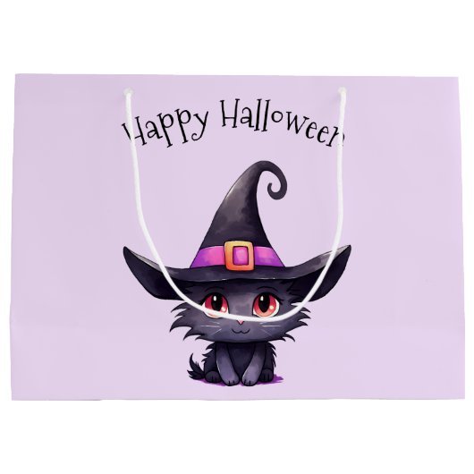 Niedliche Schwarze Katze, die ein Hexenhutehl träg Große Geschenktüte (Rückseite)