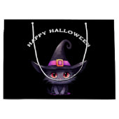 Niedliche Schwarze Katze, die ein Hexenhutehl träg Große Geschenktüte (Vorderseite)