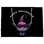 Niedliche Schwarze Katze, die ein Hexenhutehl träg Große Geschenktüte (Rückseite)