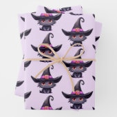 Niedliche schwarze Katze, die ein Hexenhutmuster t Geschenkpapier Set (Beispiel)