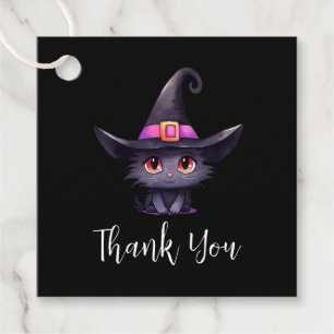 Niedliche schwarze Katze, die einen Hexenhut trägt Geschenkanhänger