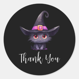 Niedliche schwarze Katze, die einen Hexenhut trägt Runder Aufkleber
