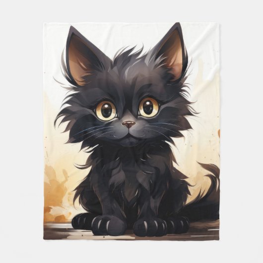 Niedliche Schwarze Katze Fleecedecke (Vorderseite)