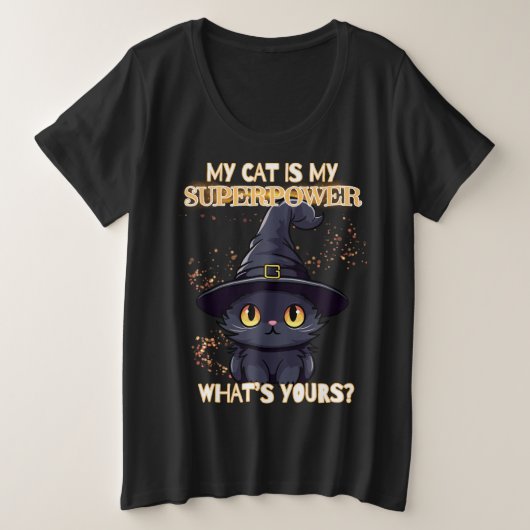 Niedliche Schwarze Katze Große Größe T-Shirt (Design vorne)