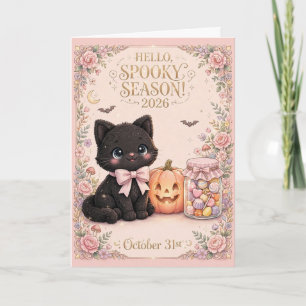 Niedliche schwarze Katze Gruselige Saison 2026 Hal Karte