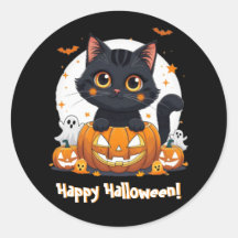 Niedliche Schwarze Katze Halloween-Aufkleber | Kaw